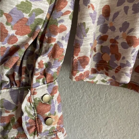 Democracy Long Cuffed Sleeve V-Neck Abstract Wisteria Multi Printed Knit XL - Picture 6 of 8